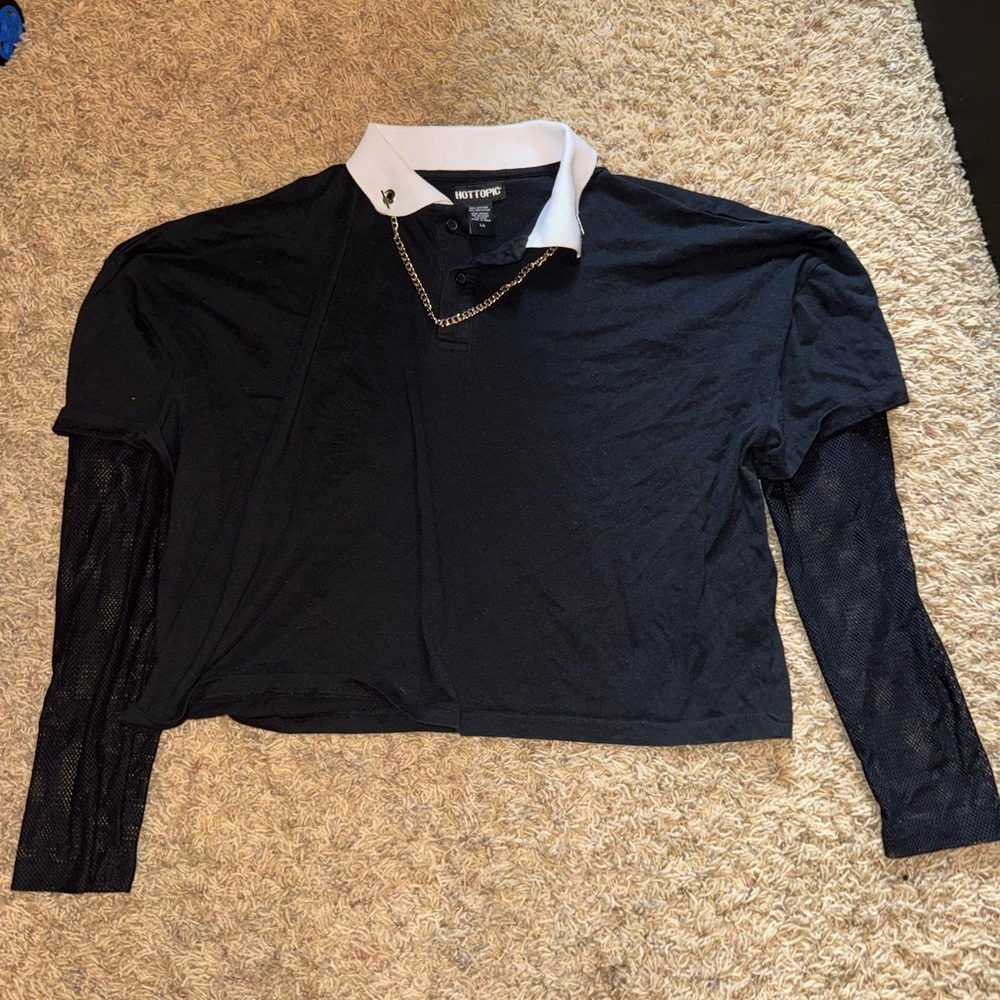 Hot Topic Chain Collar Mesh Twofer Long-Sleeve
Polo Shirt